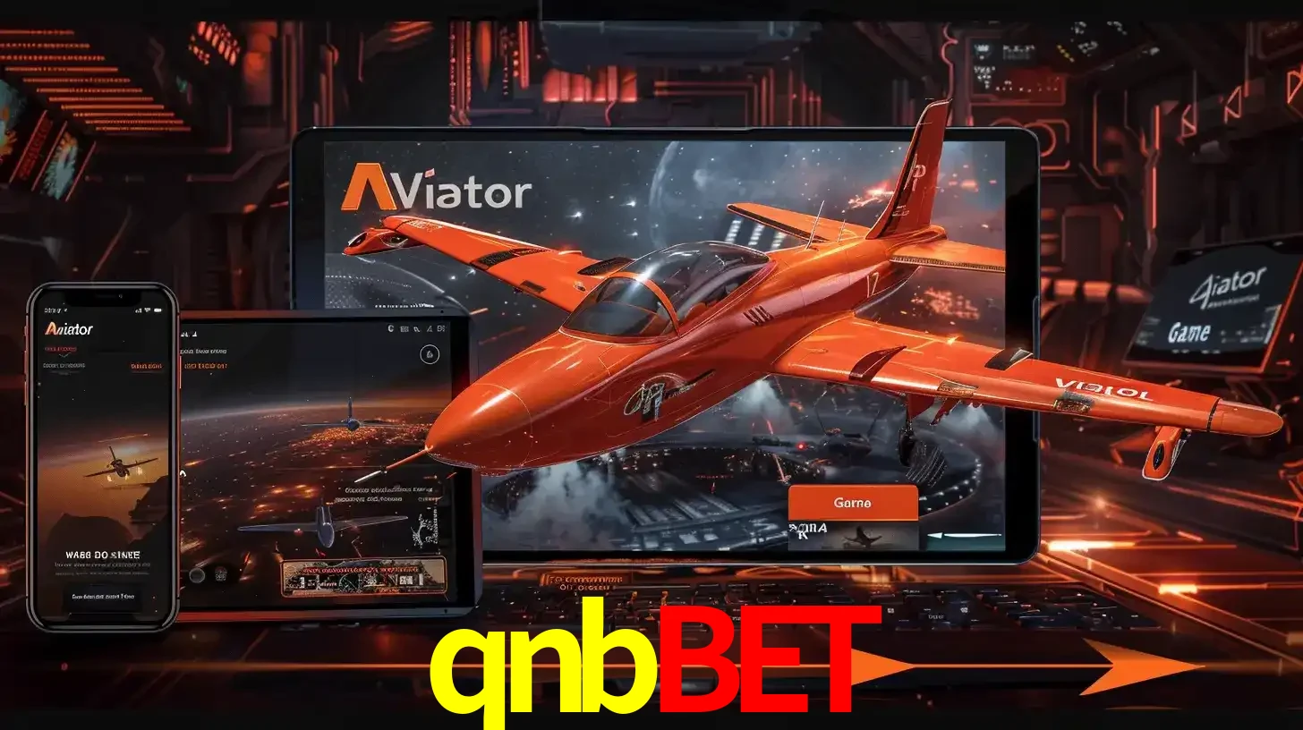 Apresentação tecnológica do jogo Aviator com um avião saindo da tela de um tablet, demonstrando a experiência imersiva em múltiplos dispositivos no qnbbet.