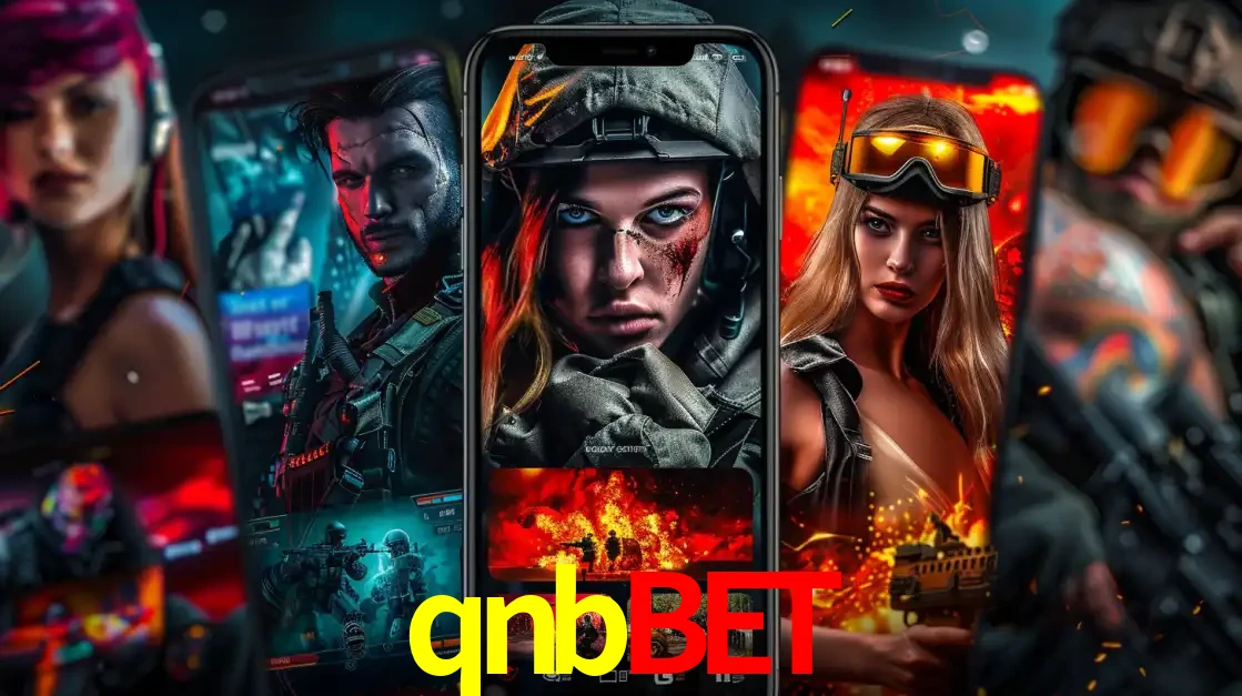 Montagem de telas de celular mostrando diversos personagens, masculinos e femininos, de um jogo de tiro, ilustrando a diversidade de equipes de e-sports para apostar no qnbbet.