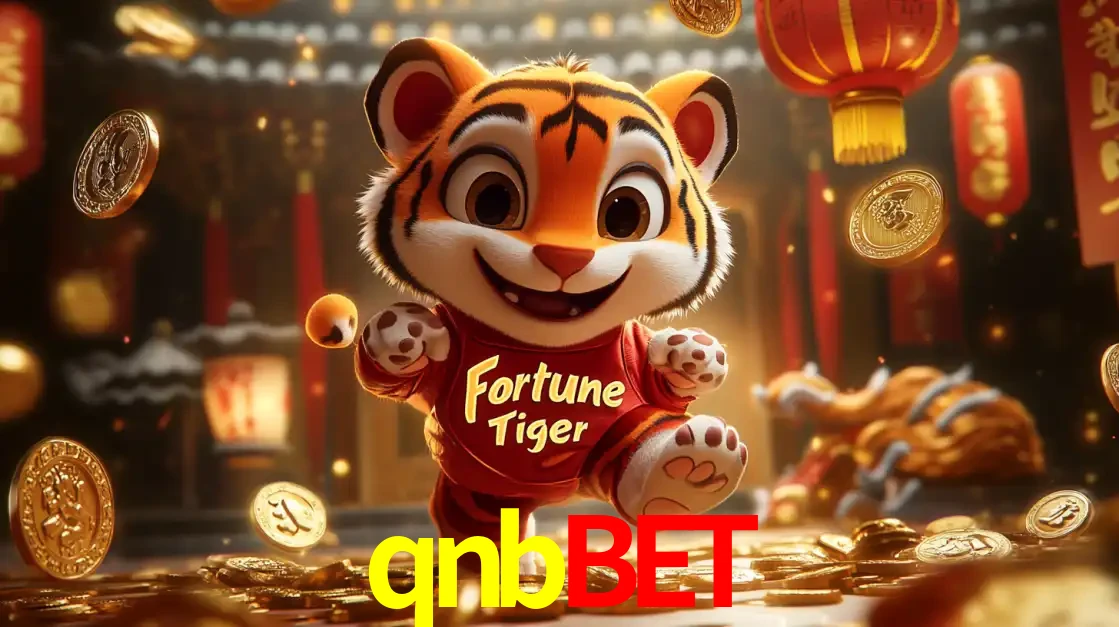 O alegre personagem do Fortune Tiger correndo sobre um caminho de moedas de ouro, simbolizando os grandes prêmios e a diversão do popular jogo de slot do qnbbet.